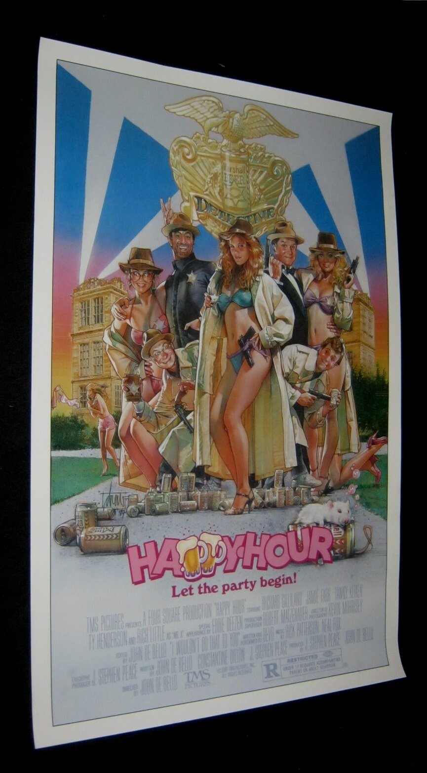Original HAPPY HOUR Movie Theatre Poster ROLLED! DREW STRUZAN ART Tawny Kitaen