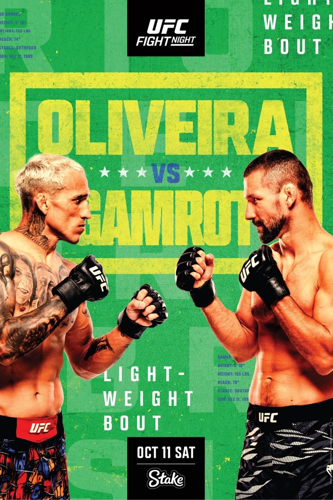 UFC Fight Night Oliveira Vs. Gamrot 12×18 Fight Poster Reprint