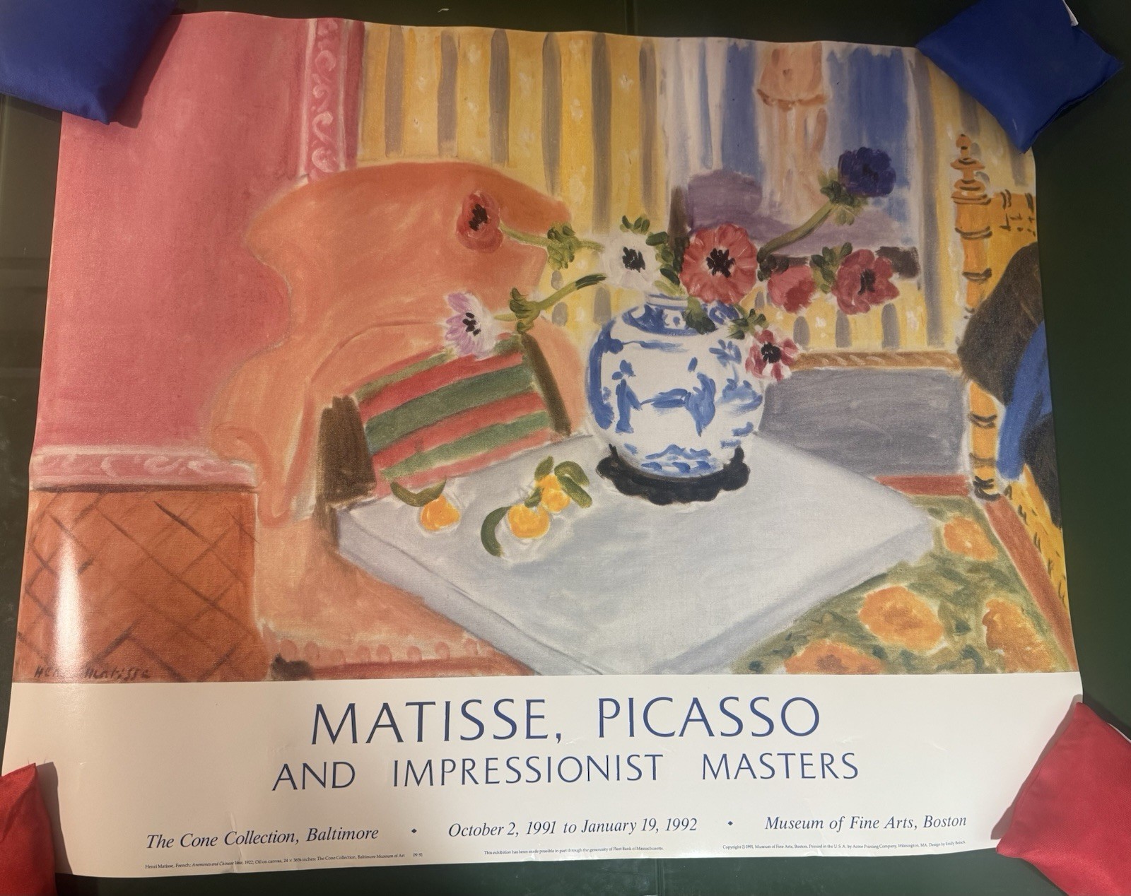 1991 Matisse Picasso MFA Boston Poster Anemones Print Original Packaging