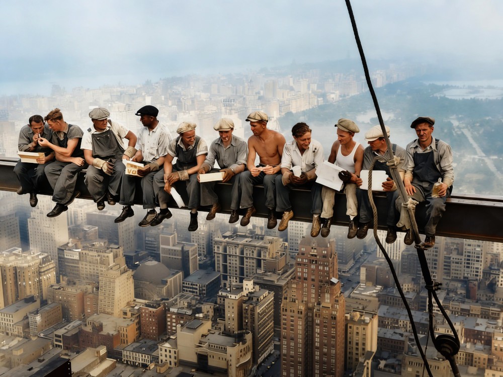 Lunch atop a Skyscraper Workers Eating on Beam New York Photo Print Colorized