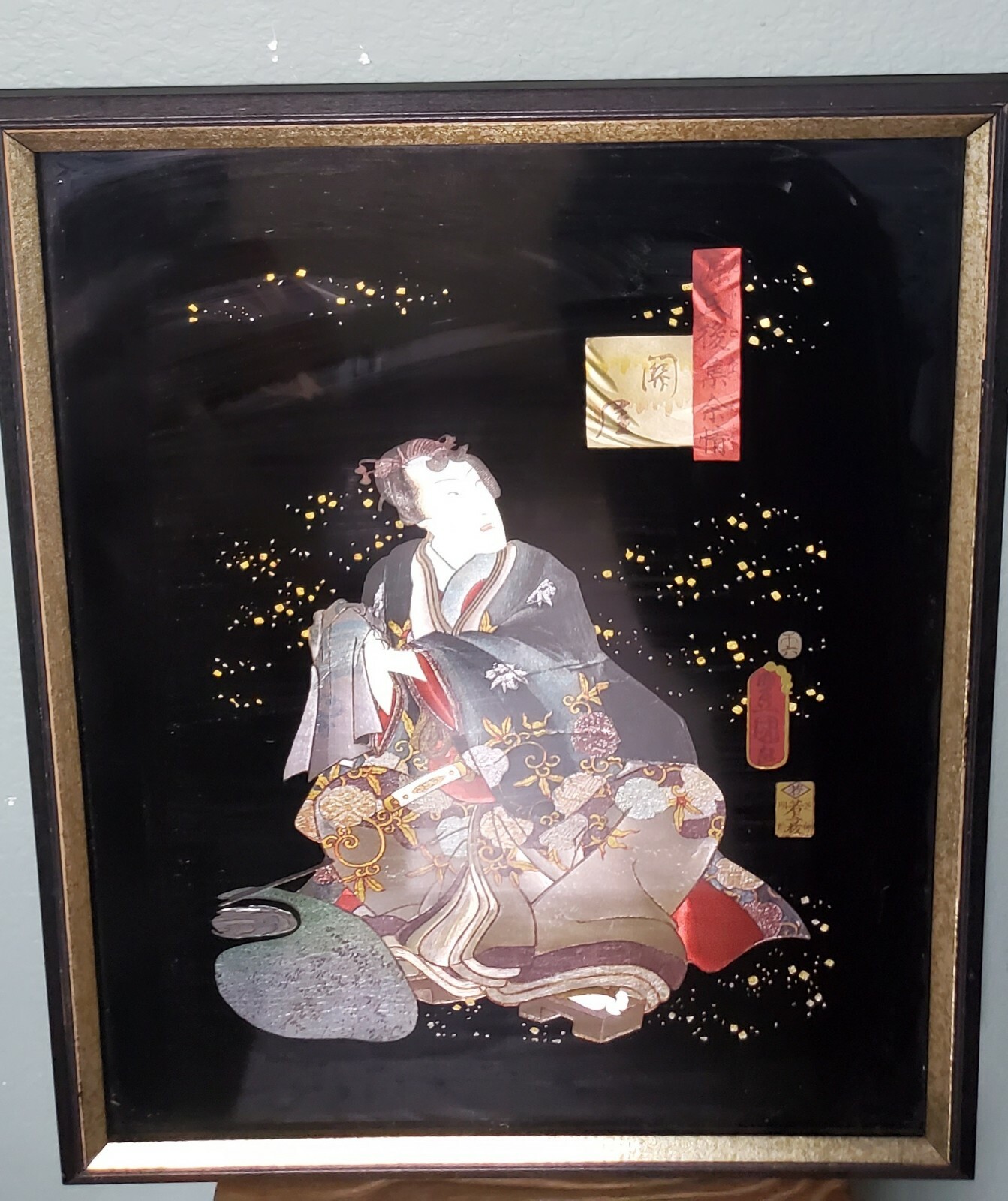 Vintage 25″ Metallic Shiny Light Transition Foil Japanese Samurai Warrior Print