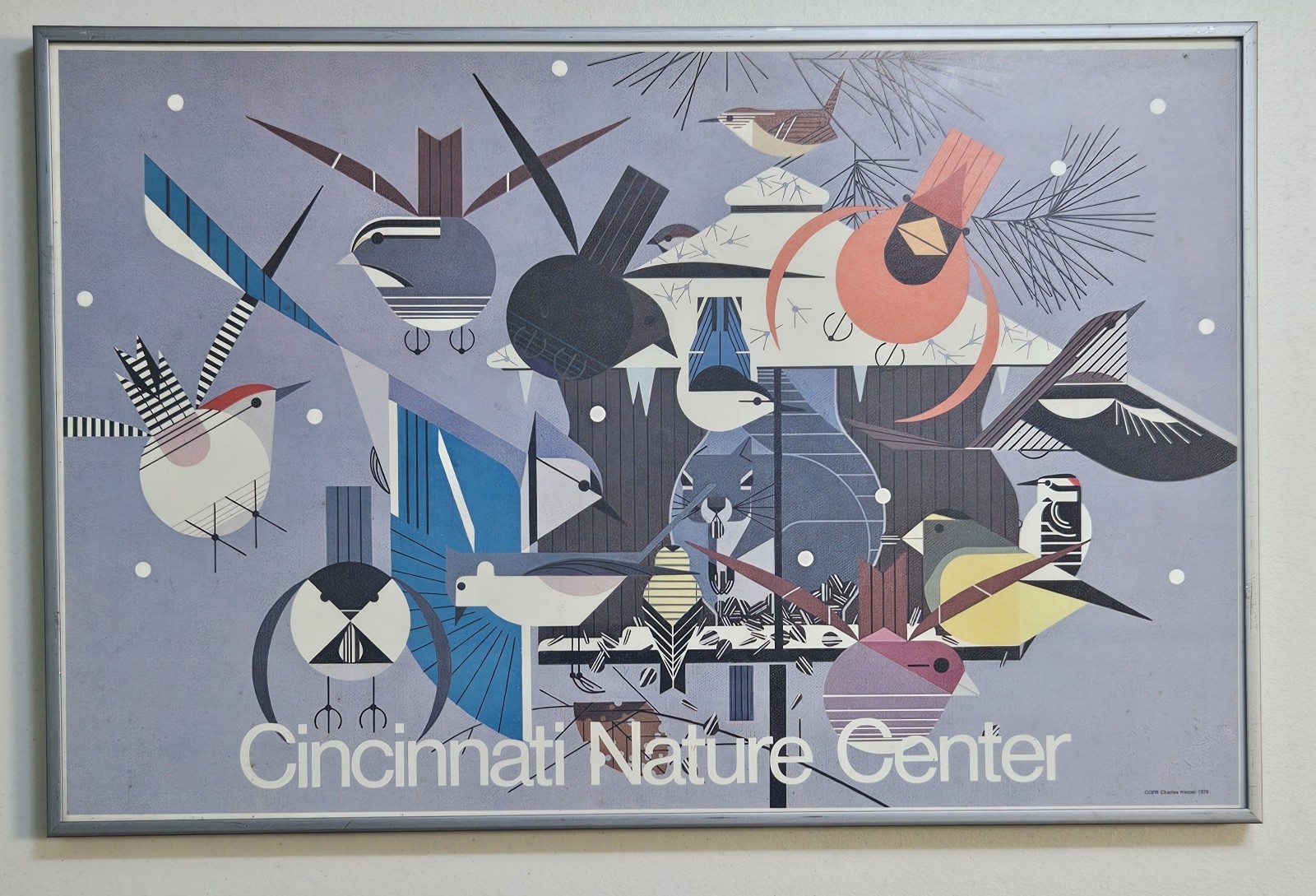 VTG 1979 Charley Harper Cincinnati Nature Center “Winter” Framed Poster 22×14.5