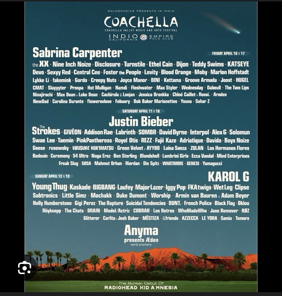 Coachella 2026 Official Poster Authentic Festival Lineup Merch Promo 18×24 NEW