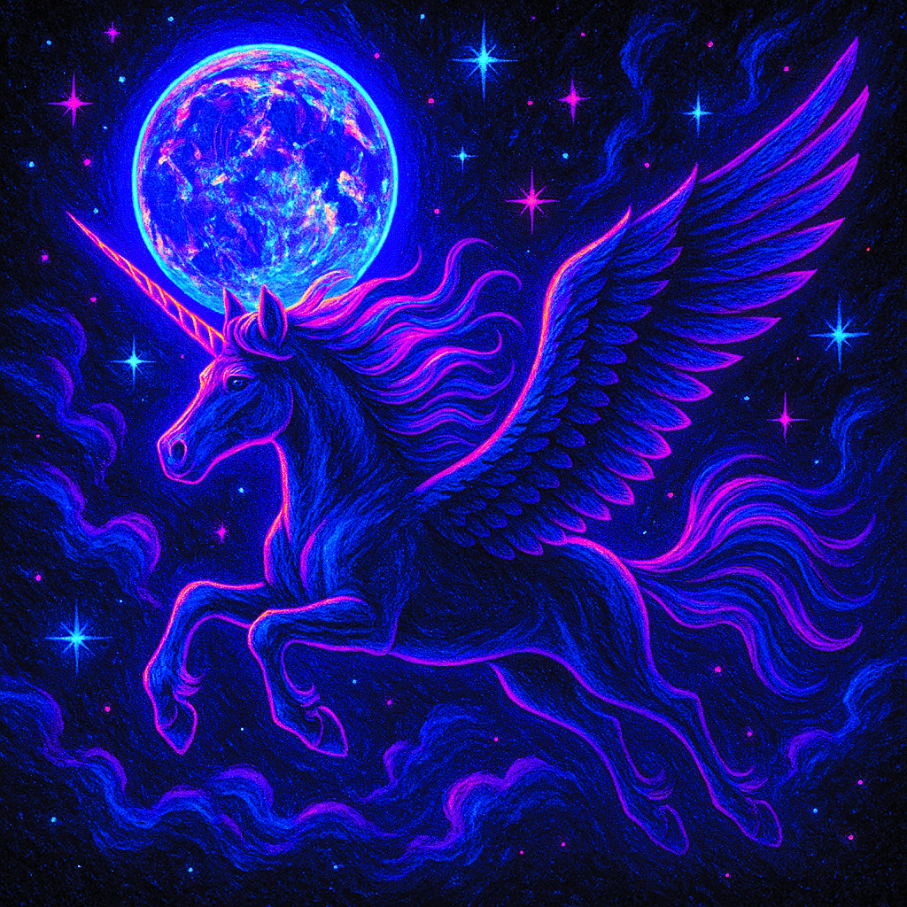 Black Light Style Mythical Unicorn Art 11X11 Poster Rainbow Art Beautiful 🦄