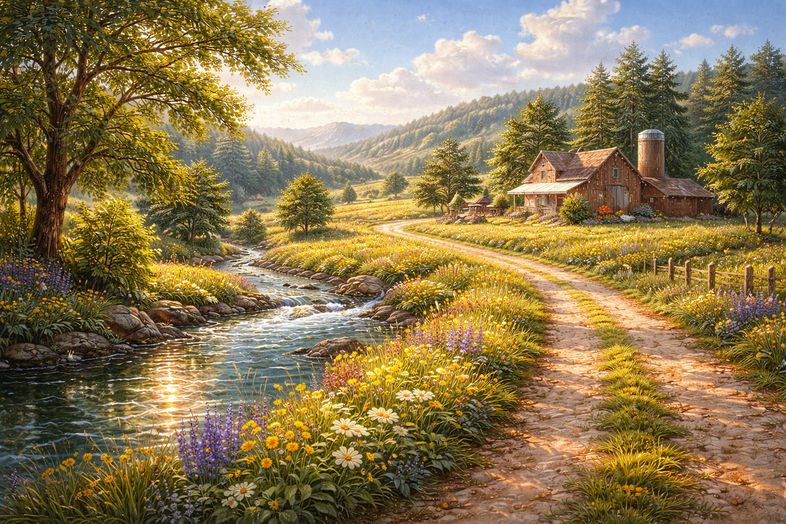 Serene Countryside Morning Wall Art Print Poster Printed On Canvas Artprint