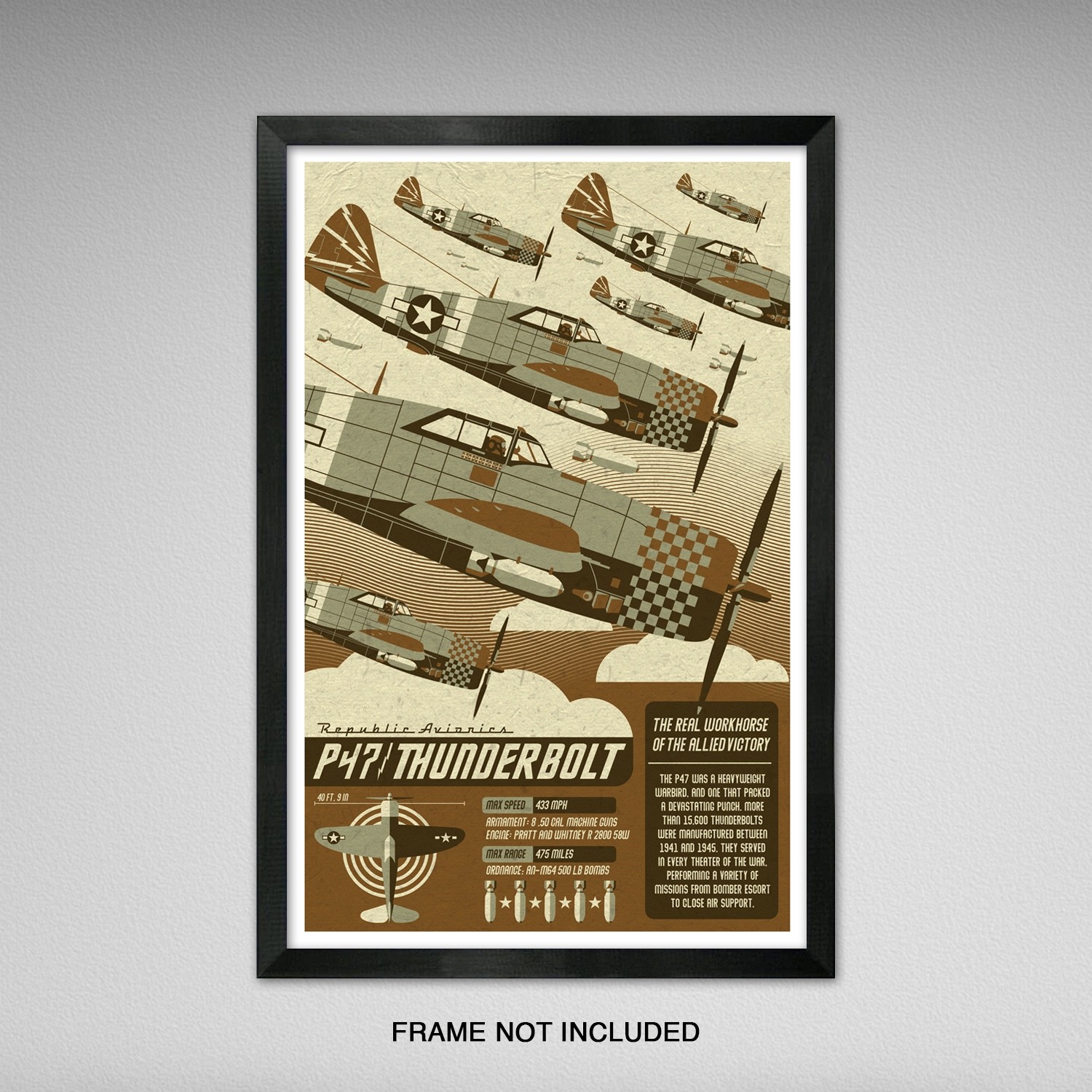P47 Thunderbolt – WW2 Infographic Print – 11×17 inches