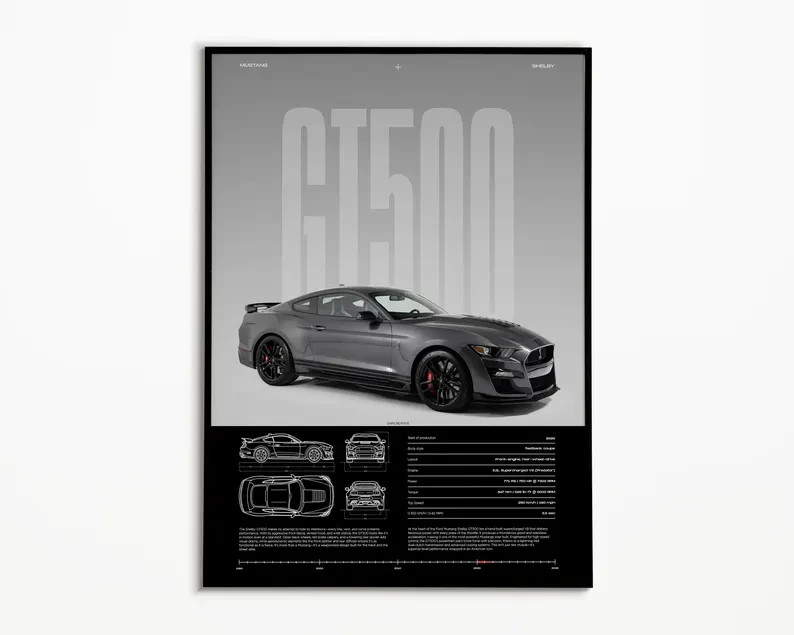 Ford Mustang Shelby GT500 Poster | Supercharged Muscle Car Wall Art | GT500