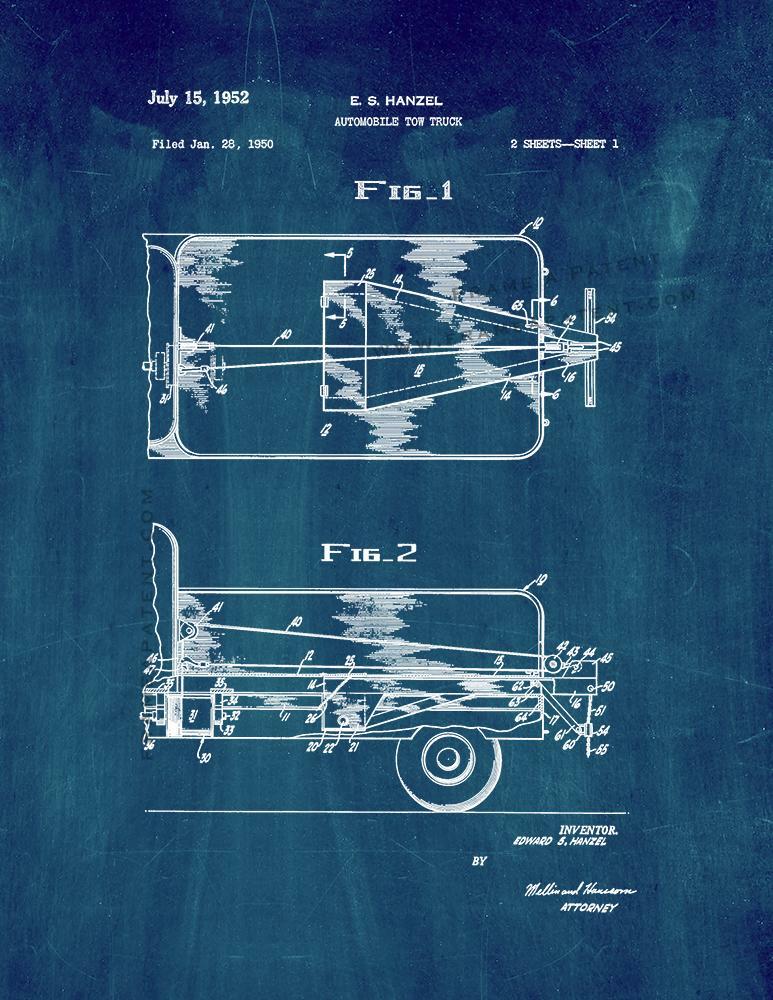 Automobile Tow Truck Patent Print Midnight