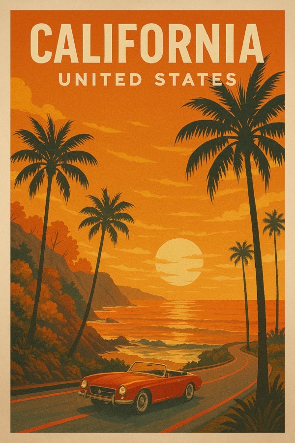 CALIFORNIA Vintage Travel Poster USA States Wall Art Retro Print LARGE 36×24