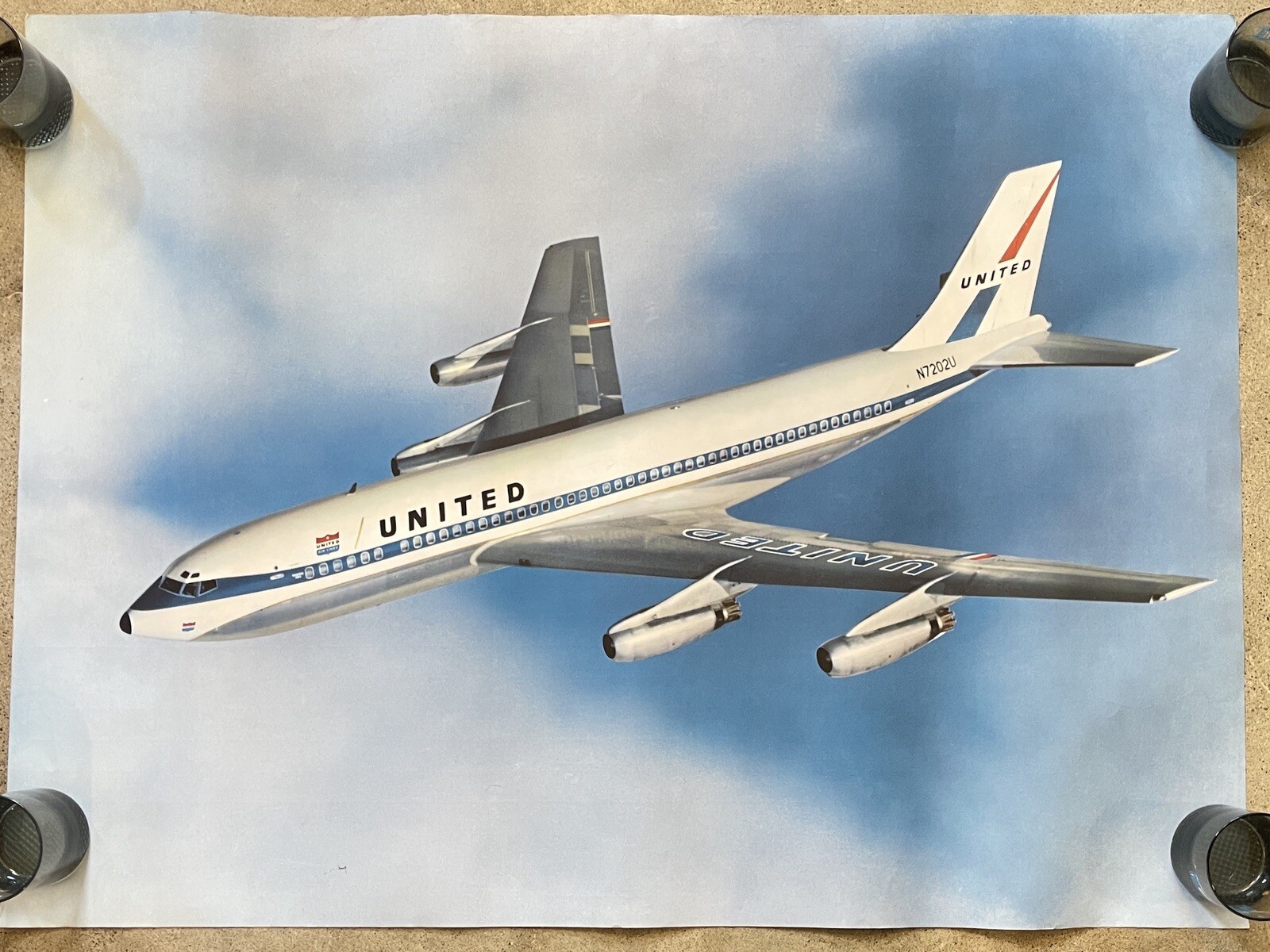 VINTAGE UNITED AIRLINES BOEING 720 Travel poster 1960s 30×40