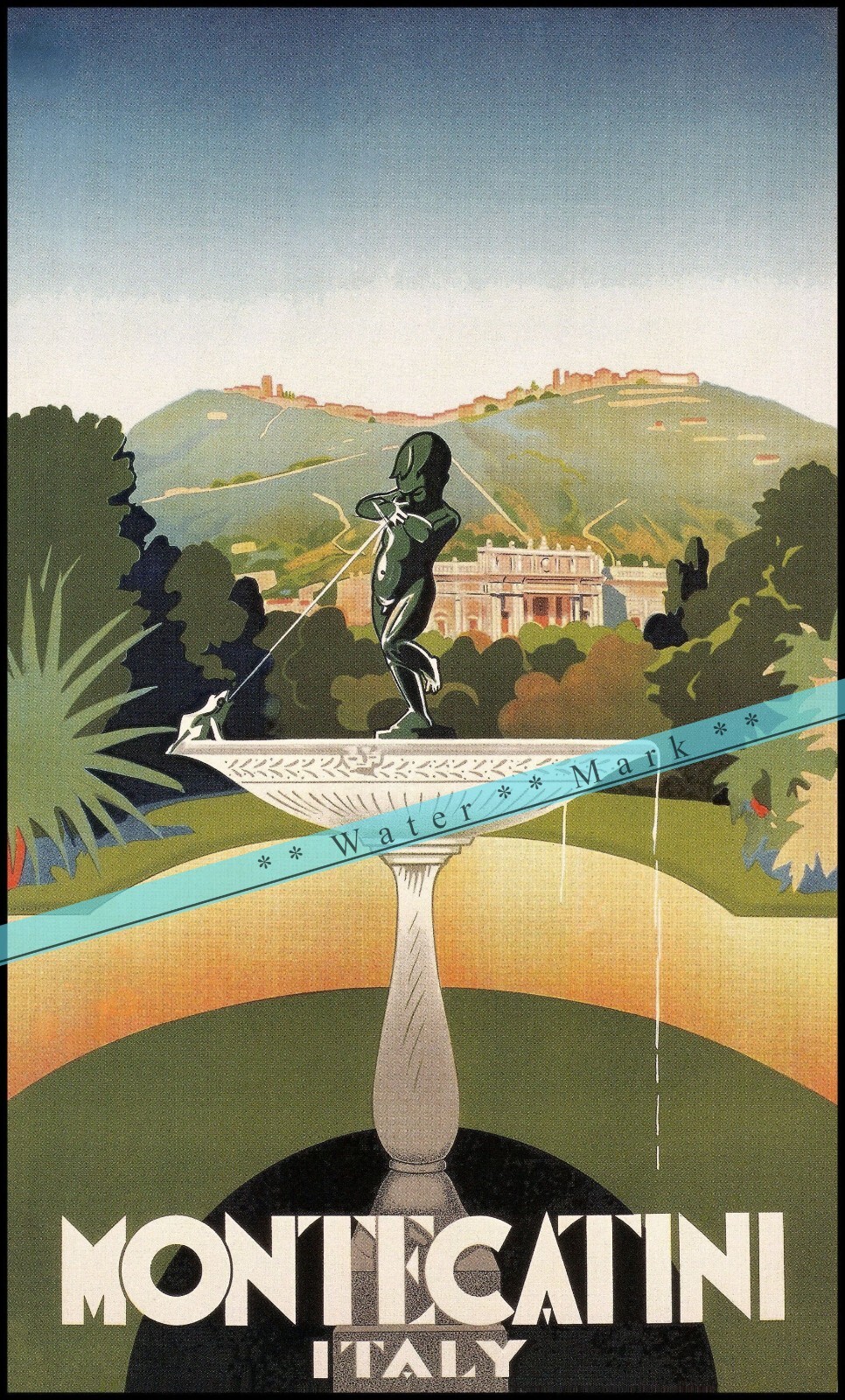 Italy 1930 Montecatini Vintage Poster Print Retro Style Wall Art Italian Travel