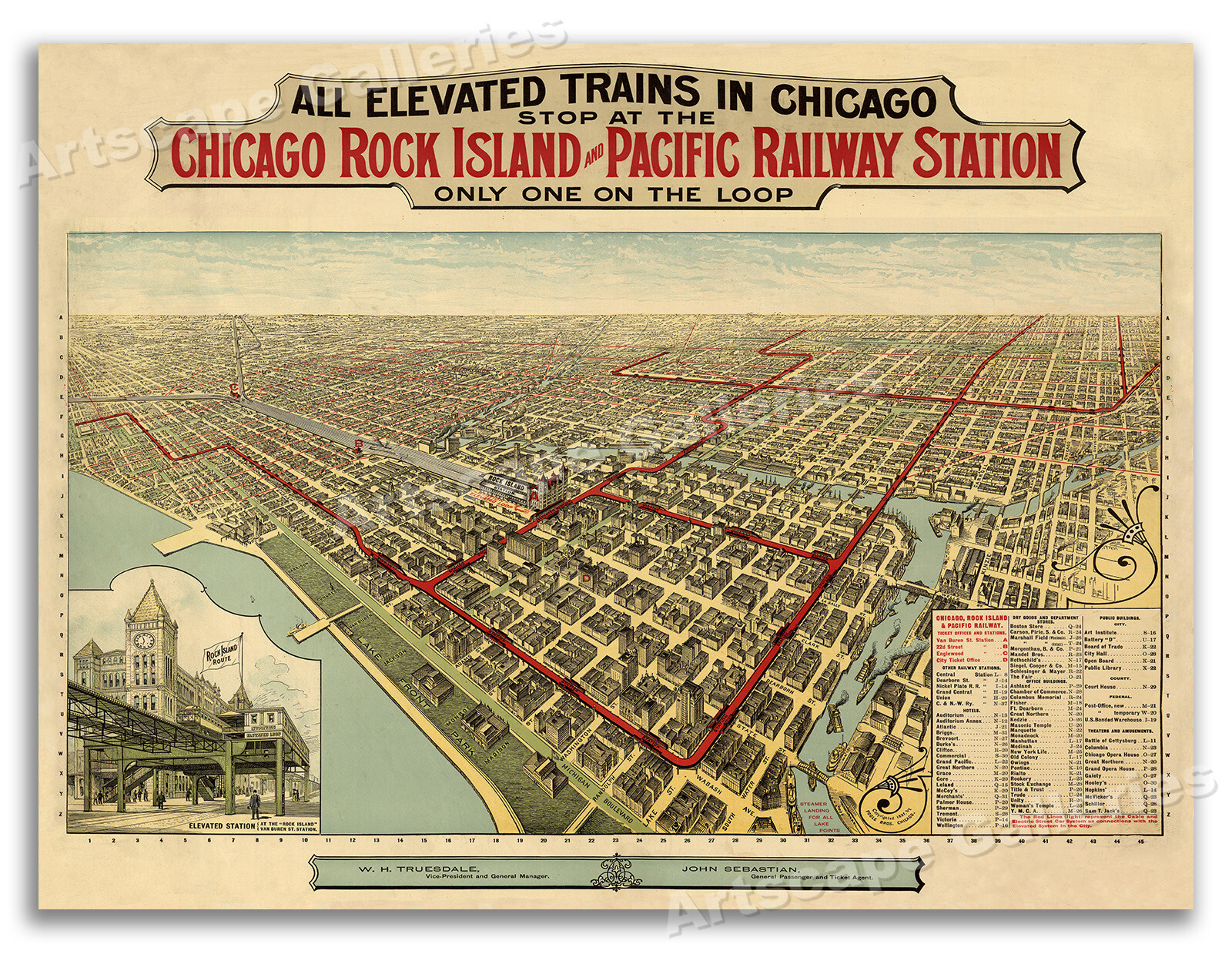 Bird’s Eye View 1897 Chicago Illinois Vintage Style City Map – 24×32