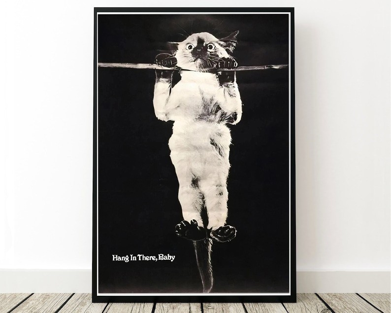 Hang In There Baby Cat Vintage Motivational Poster – Classic Kitten