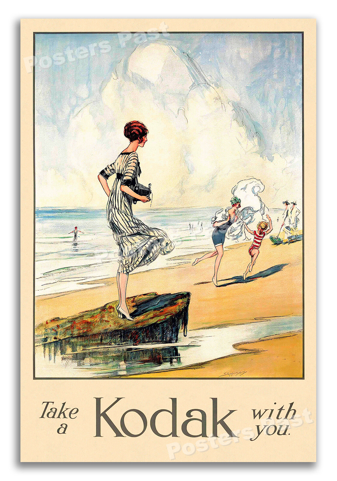 1910 Take a Kodak to the Beach – Vintage Style Travel Poster Art Print – 16×24