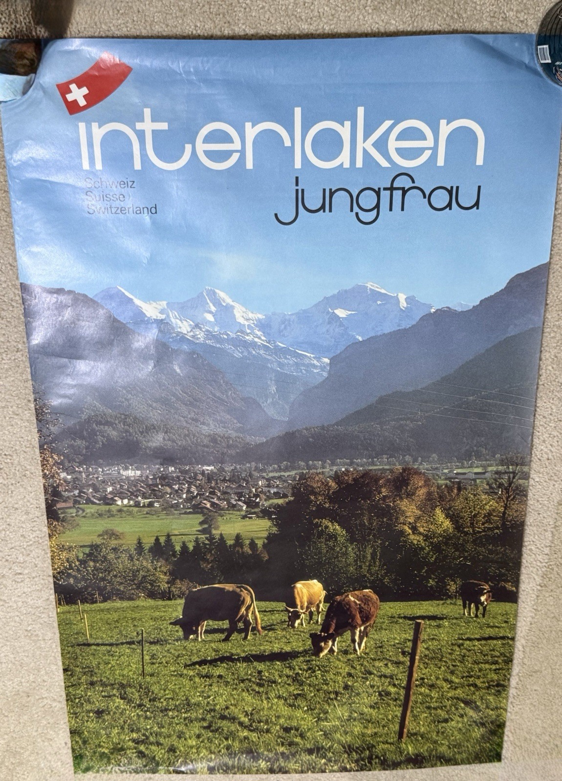 Vintage Interlaken Jungfrau Swiss Travel Poster 40” X 25” Schweiz, Suisse