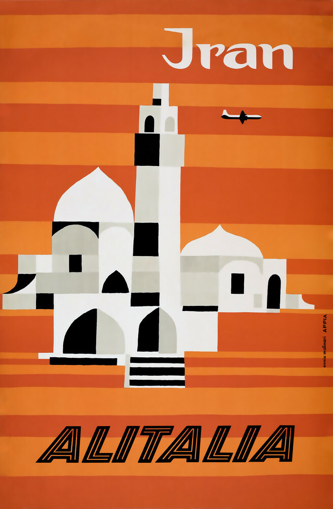 Alitalia Iran vintage air travel promotion poster 16×24