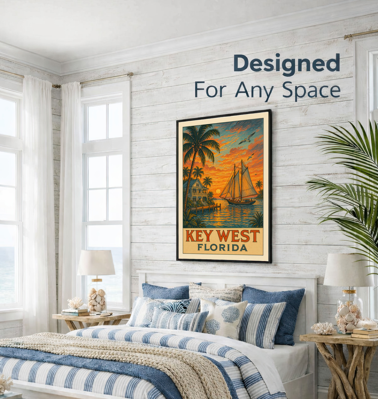 Key West Florida Travel Poster Print | Vintage Coastal Illustration Wall Art