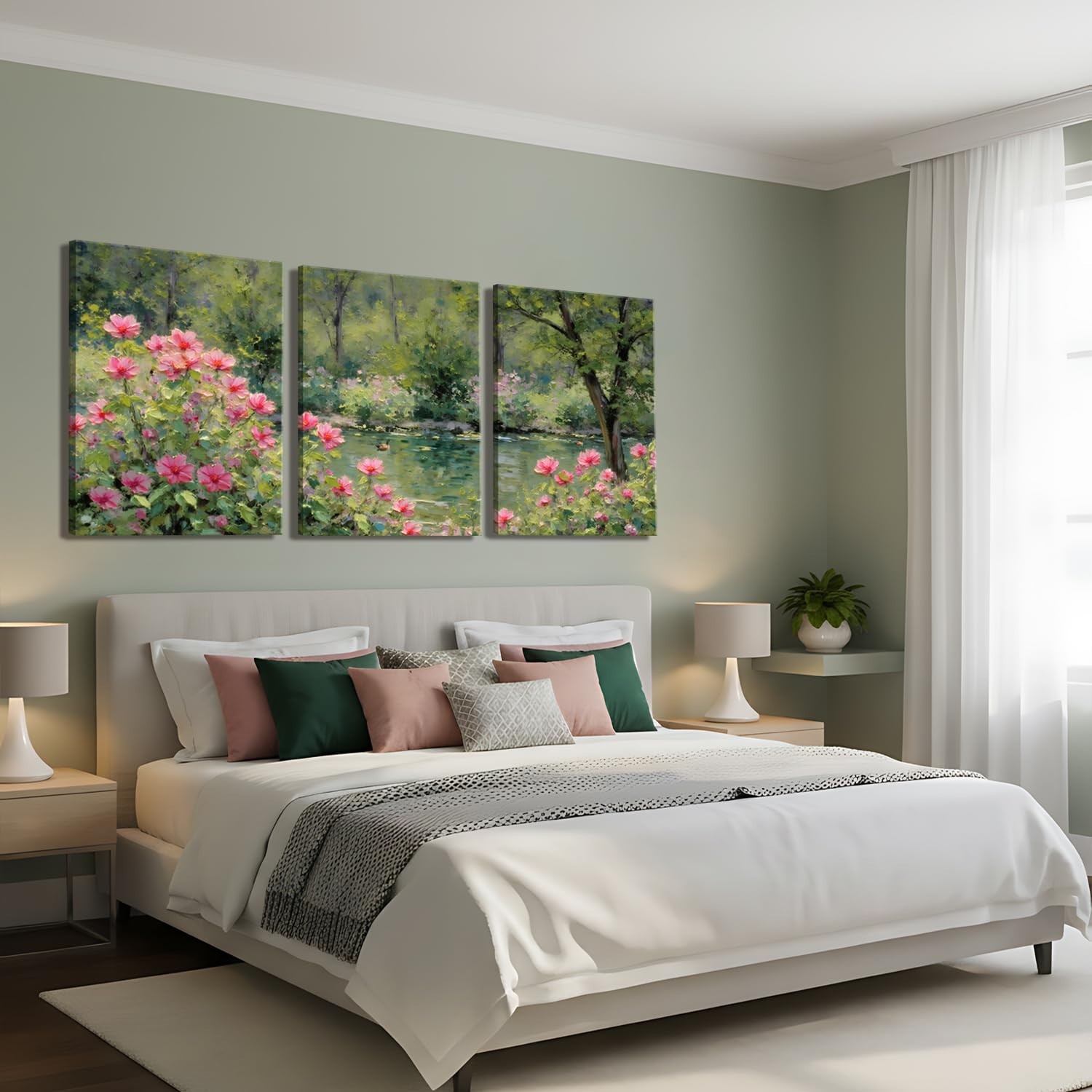 Monet Canvas Wall Art Set of 3 Impressionist Floral Garden Paintings Wall Dec…