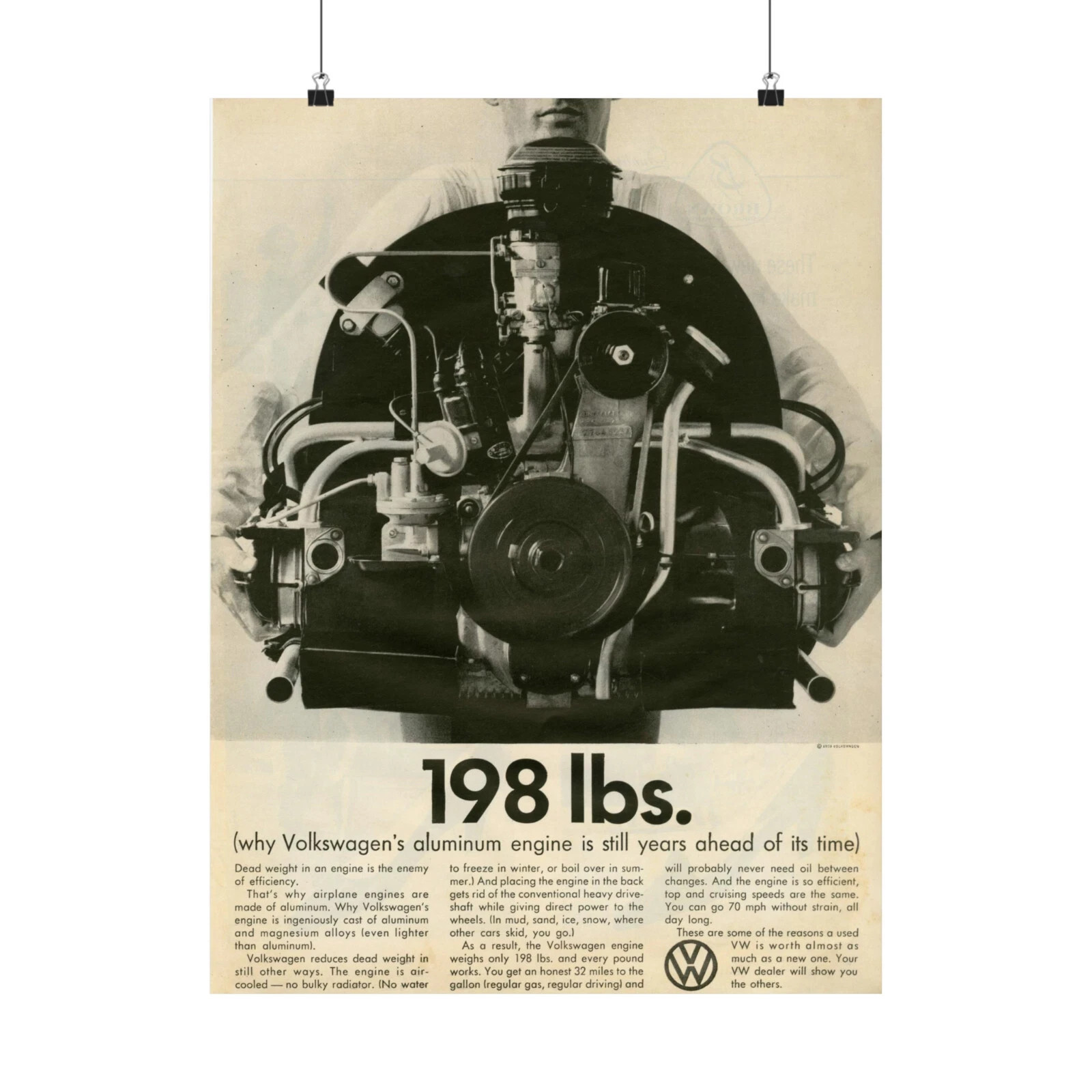 Vintage 198 lbs Engine Advertisement Poster