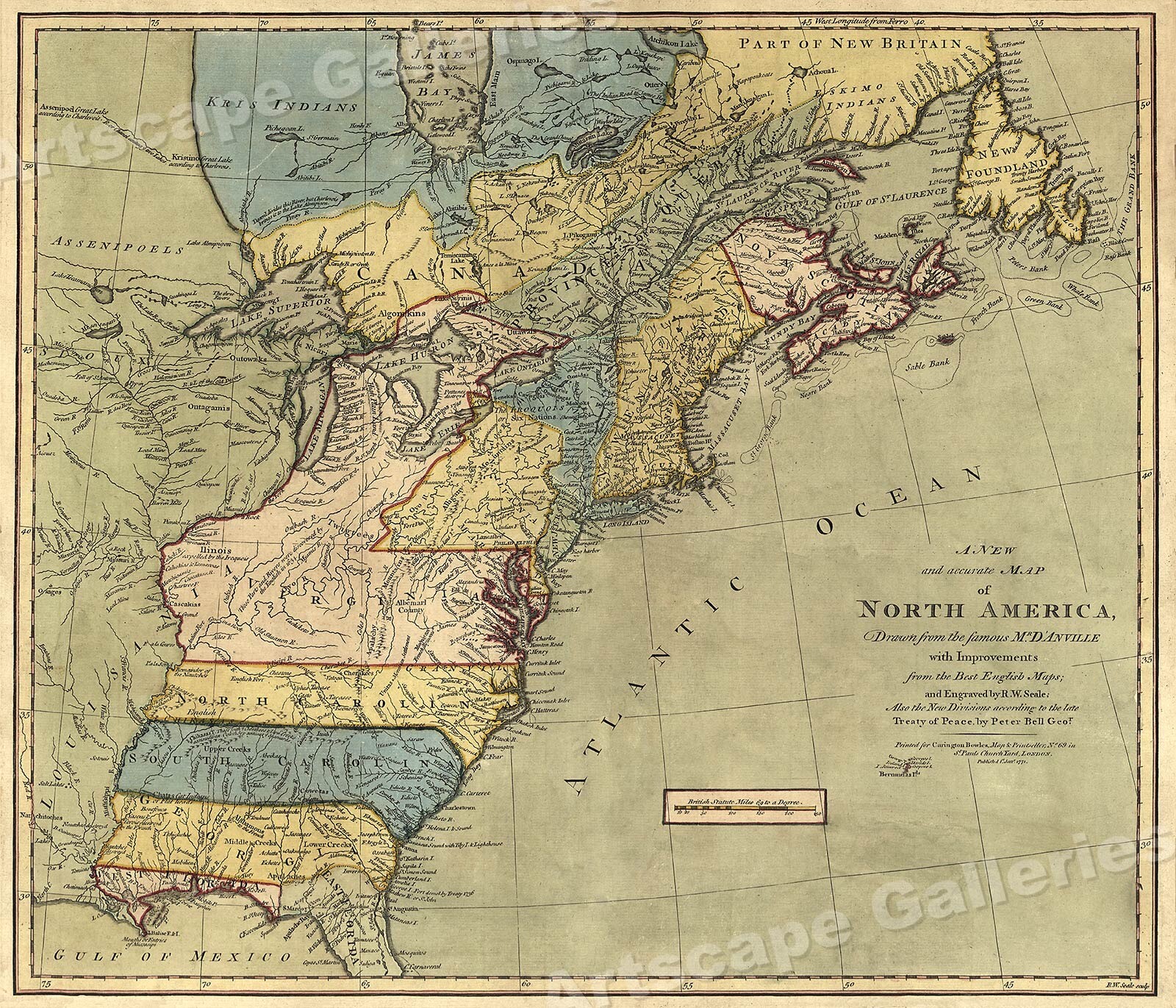 1771 Early American 13 Colonies – East Coast Map – 24×28