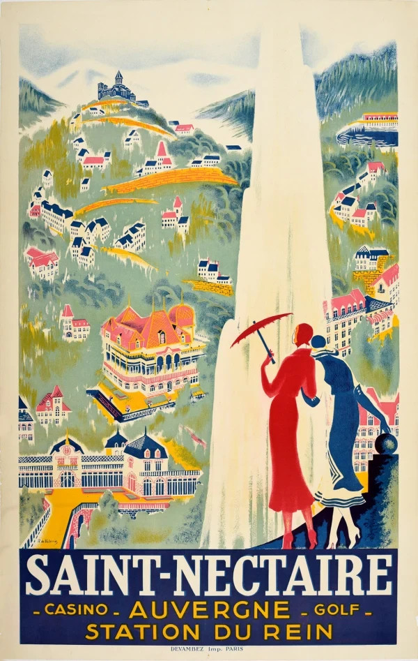 Saint Nectaire Auvergne France Vintage Travel Poster Print