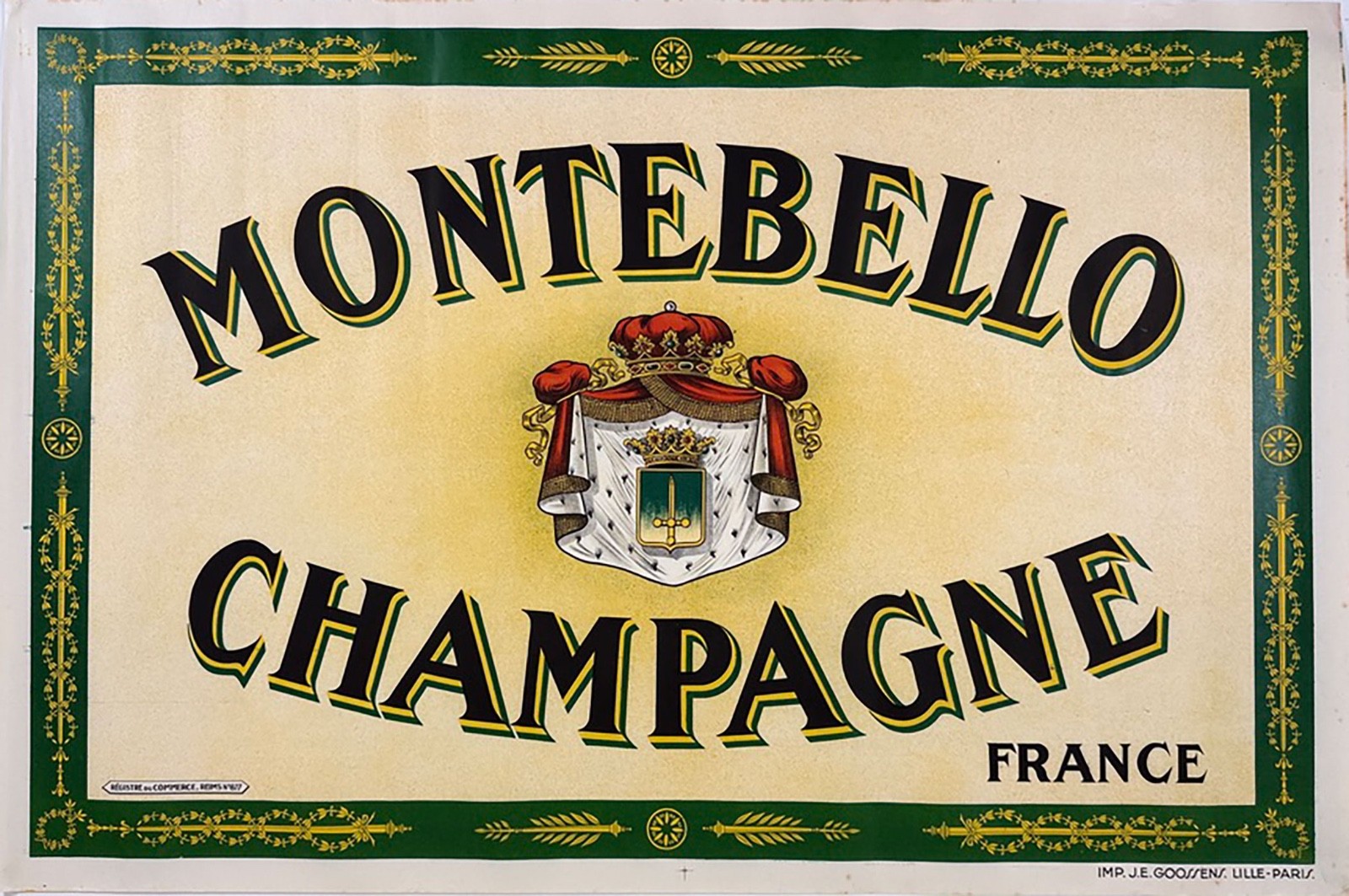 Montabello Champagne Poster Original 1930 Vintage French Winery Stone Litho Ad