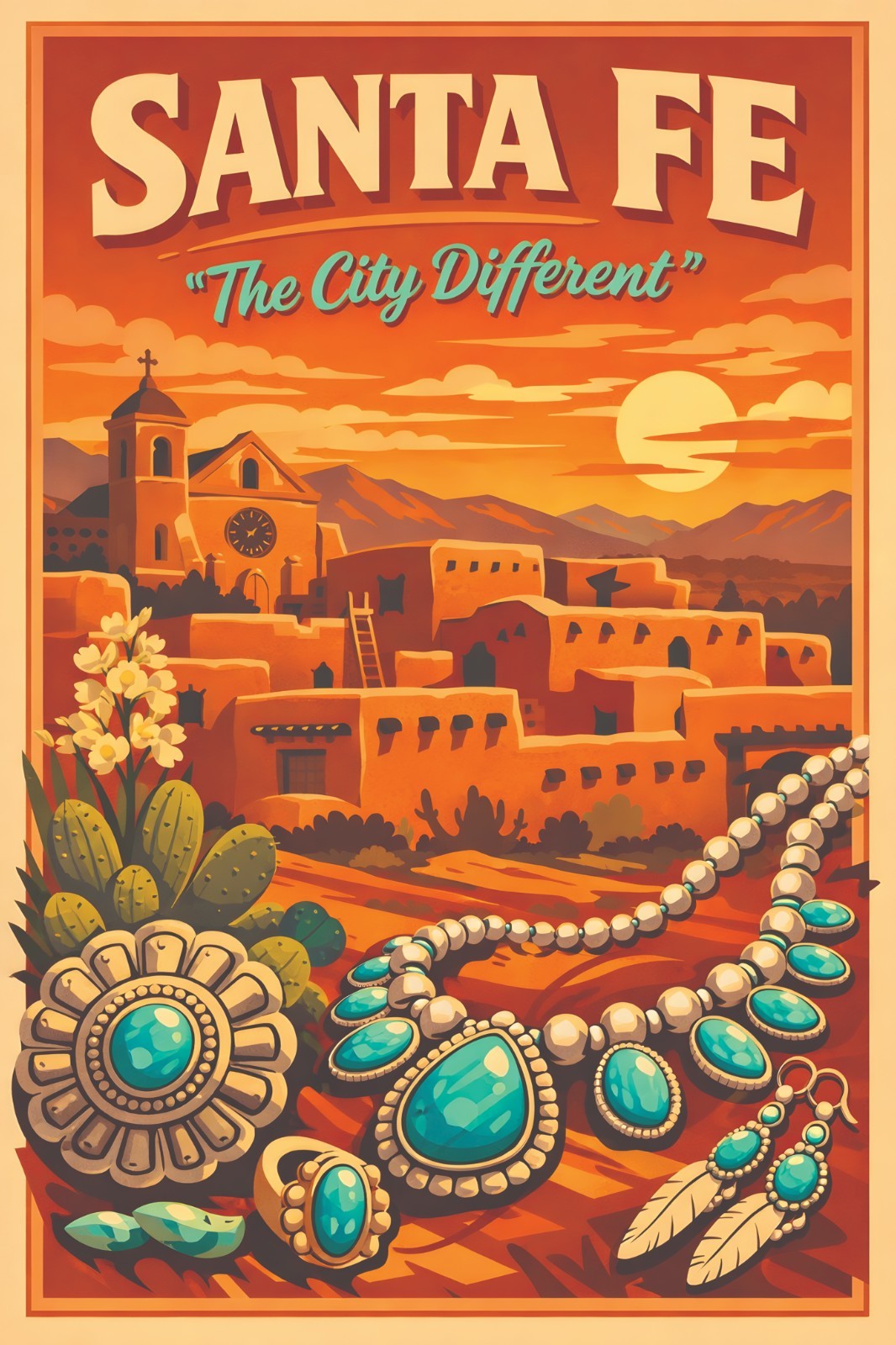 Santa Fe New Mexico USA Retro Travel Poster Print Wall Art