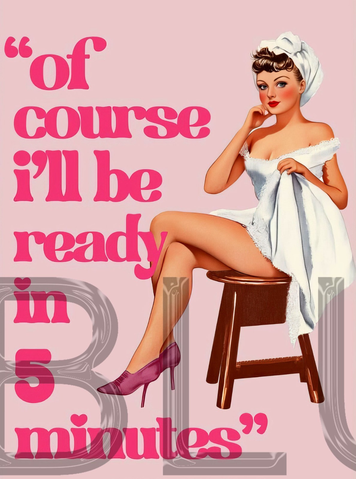 60s Sexy Women Bathing Signs Ill be Ready in 5 Minutes 14 x 11″ Photo Print