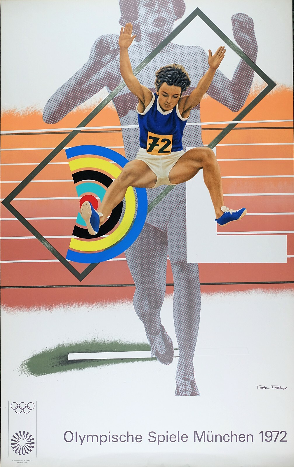 Vintage Etching Olympic Poster, Peter Phillips, Speiel Munchen, Munchen 1972