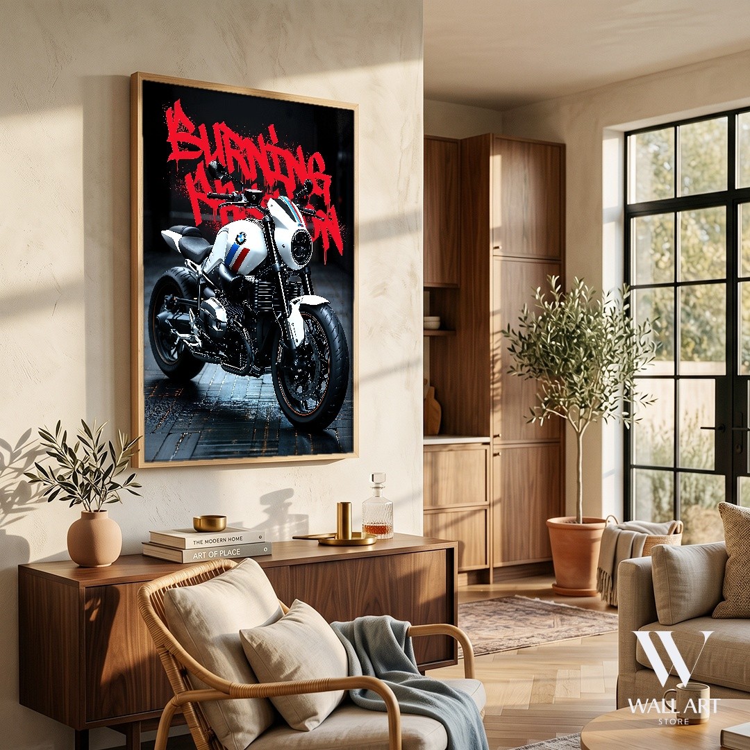 Motorcycle Graffiti Urban Poster | Dynamic Wall Art | Garage Decor