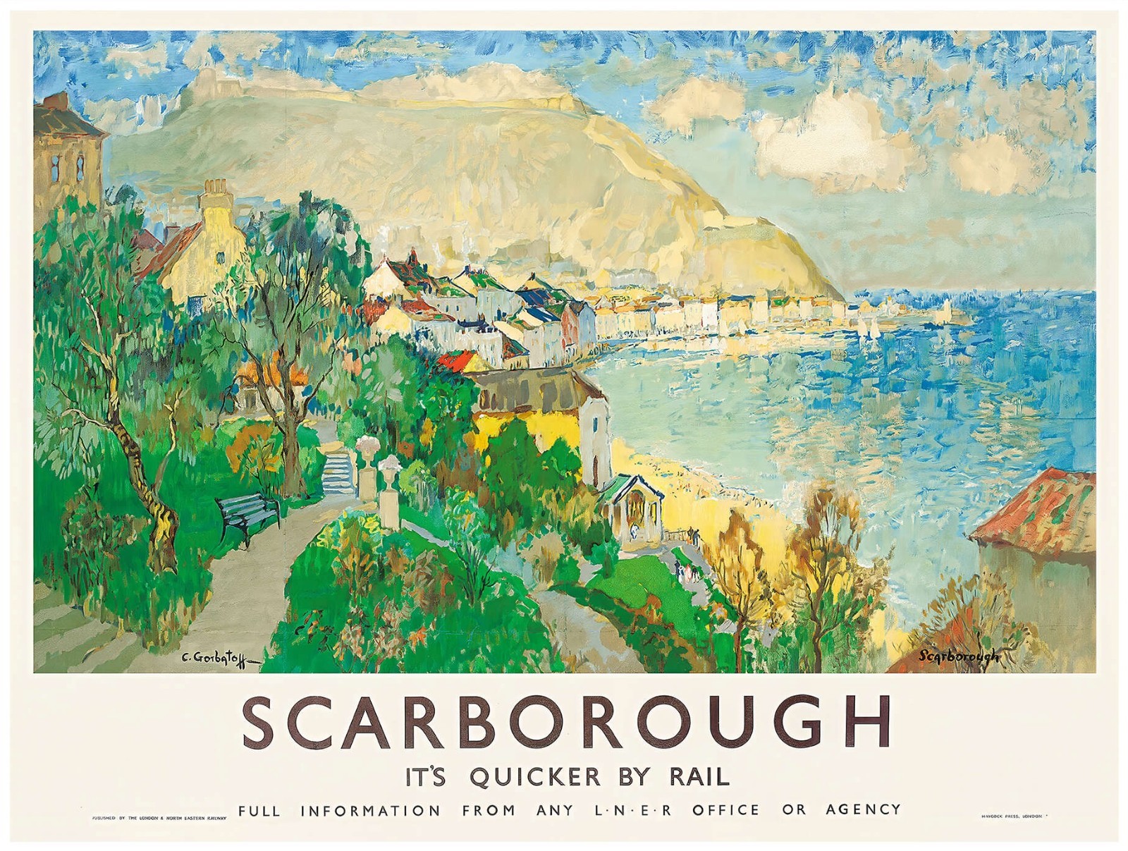 Scarborough England Britain It’s Quicker By Rail Vintage Travel Poster Print
