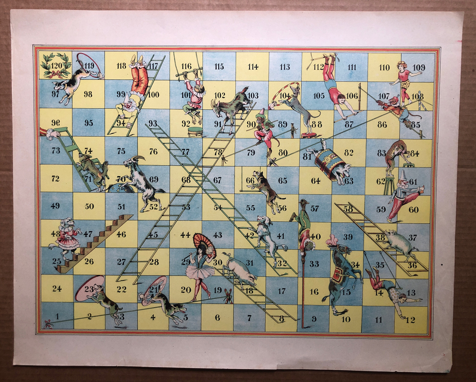 Chutes And Ladders 1800s Printers Proof Hand Colored Board Game Poster Antique