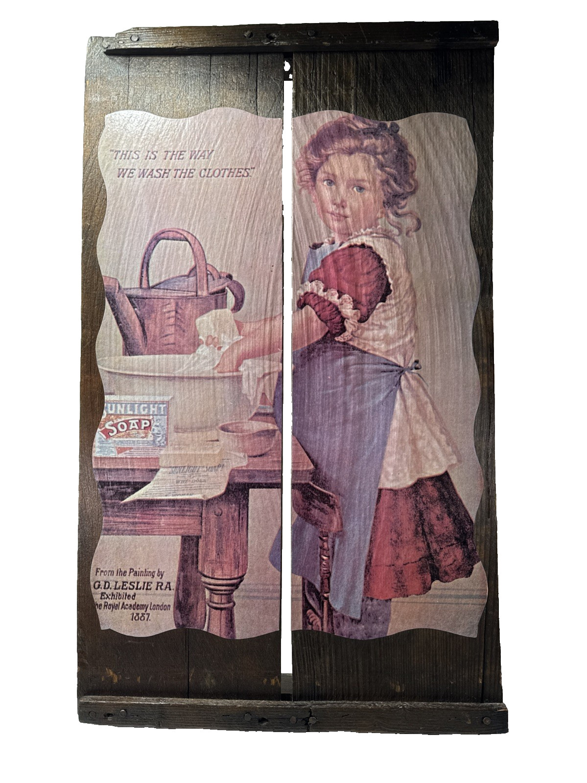 Vtg 1970s Sunlight Soap Advertisement on Barnboards Washing Clothes 14.5x 24″