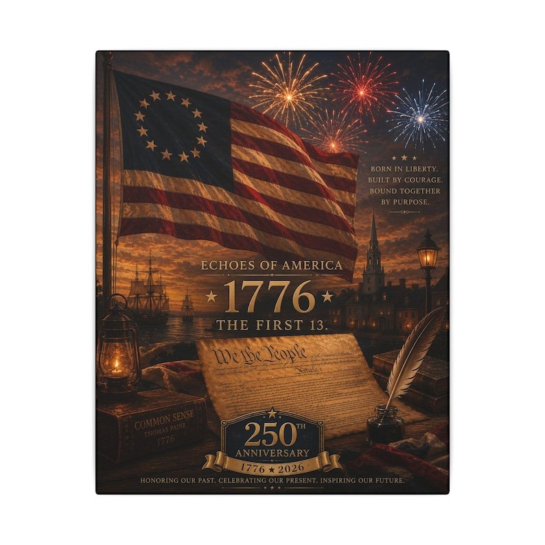 America 250 Wall Art First 13 Colonies Patriotic Canvas Heritage Decor Gift