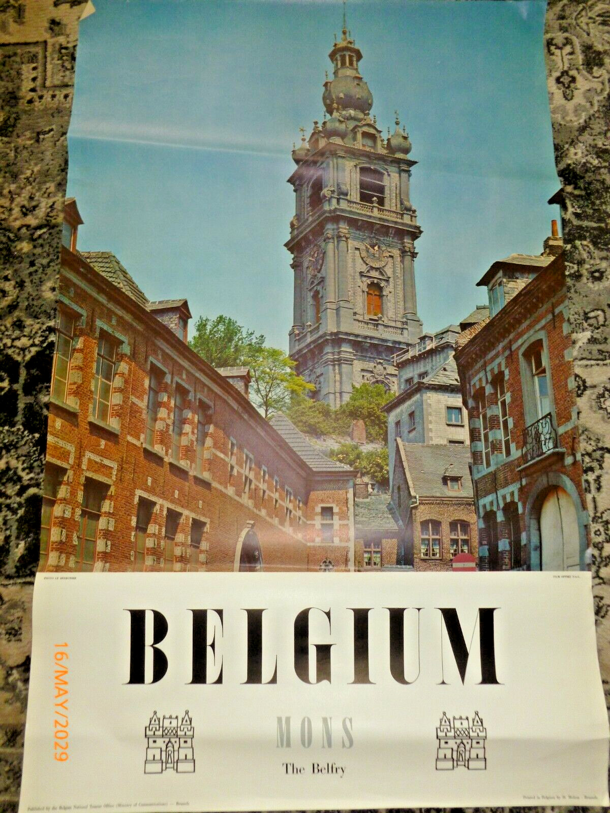 Vintage Belgium Mons Belfry Travel Poster National Tourist Office 24×39 Art Vtg
