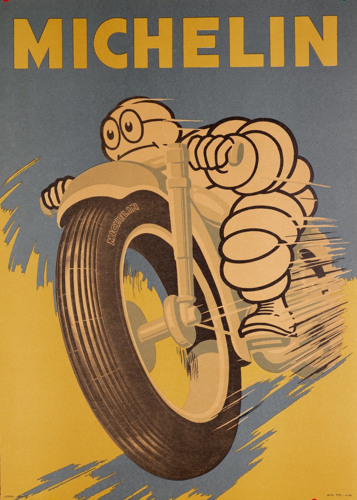 Michelin Bibendum Original Italian Poster 1959 – Motorcycle Advertising 19x27in