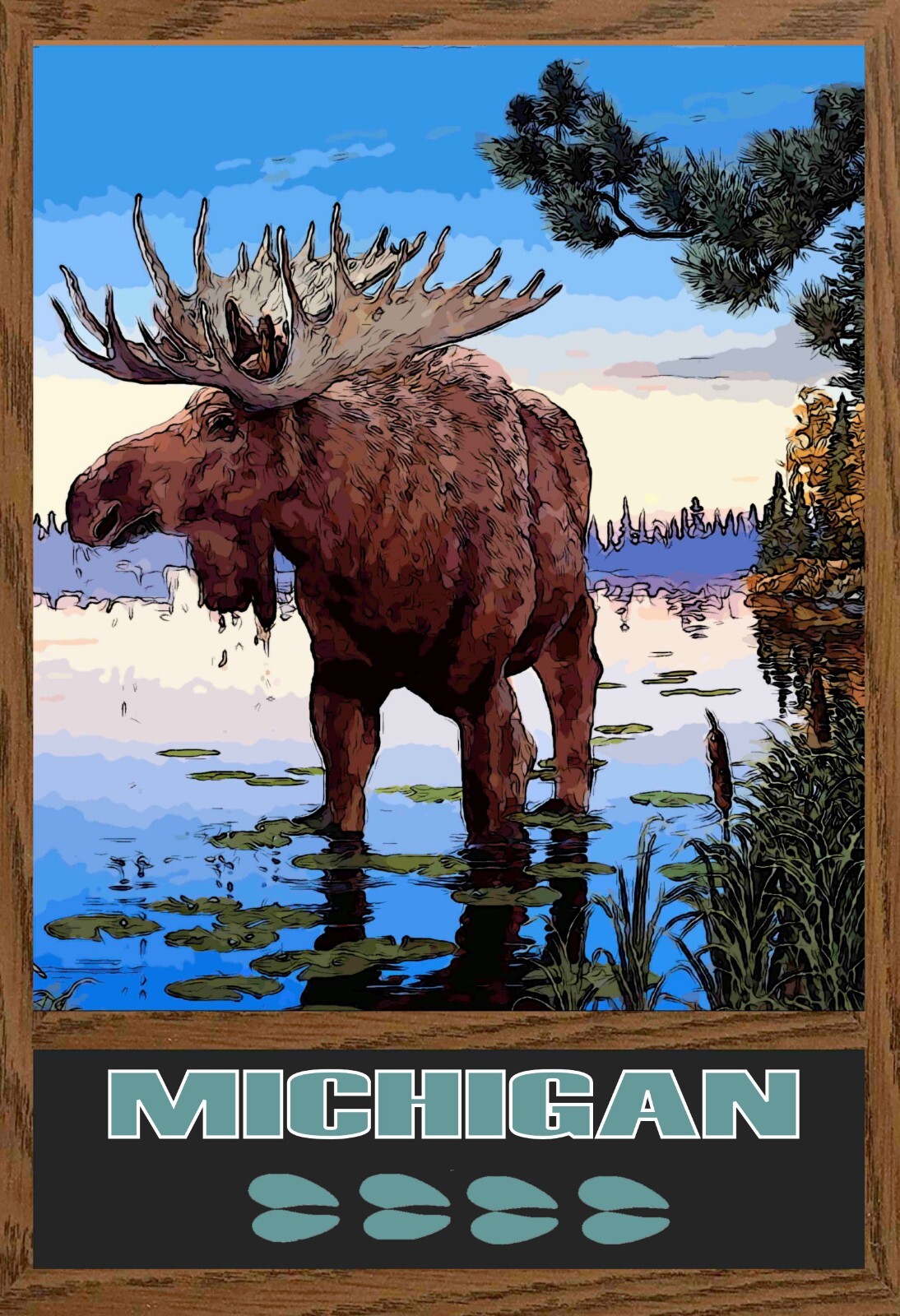 MIchigan Footprints Moose Wilderness Wildlife Art Travel Poster 16 x 24