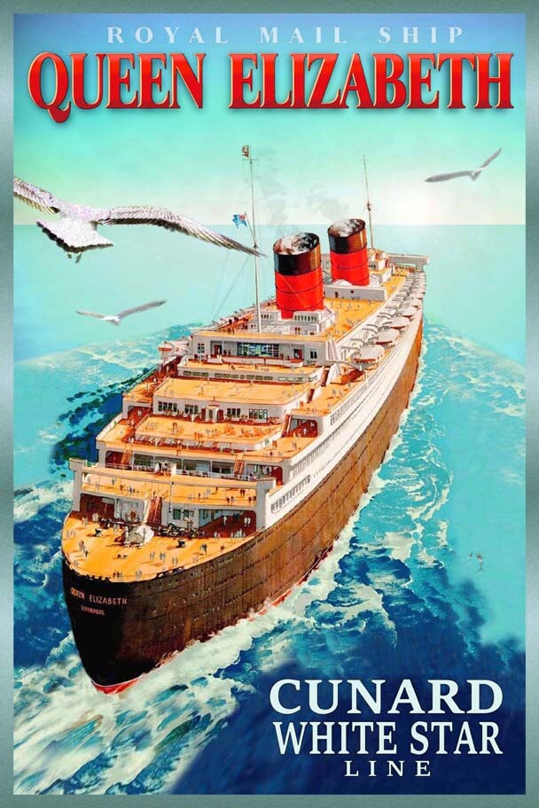 RMS Queen Elizabeth Cunard White Star Travel Ocean Liner Poster Art Print 365