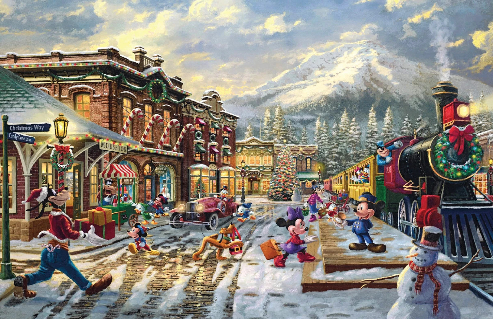 Disney Kinkade Mickey Minnie Goofy Christmas Pluto Daisy Paper Poster Unframe