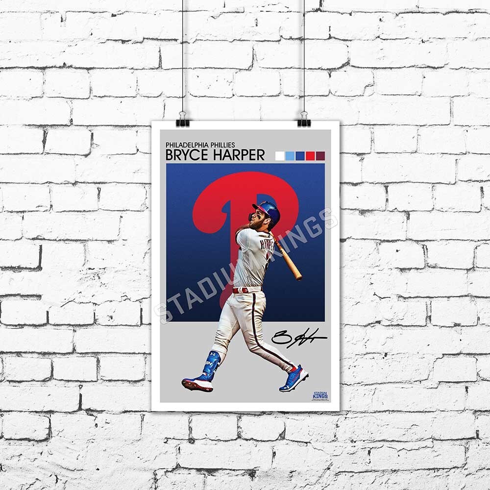 Philadelphia Phillies Bryce Harper Vintage Design Wall Art Poster – 11×17 in.