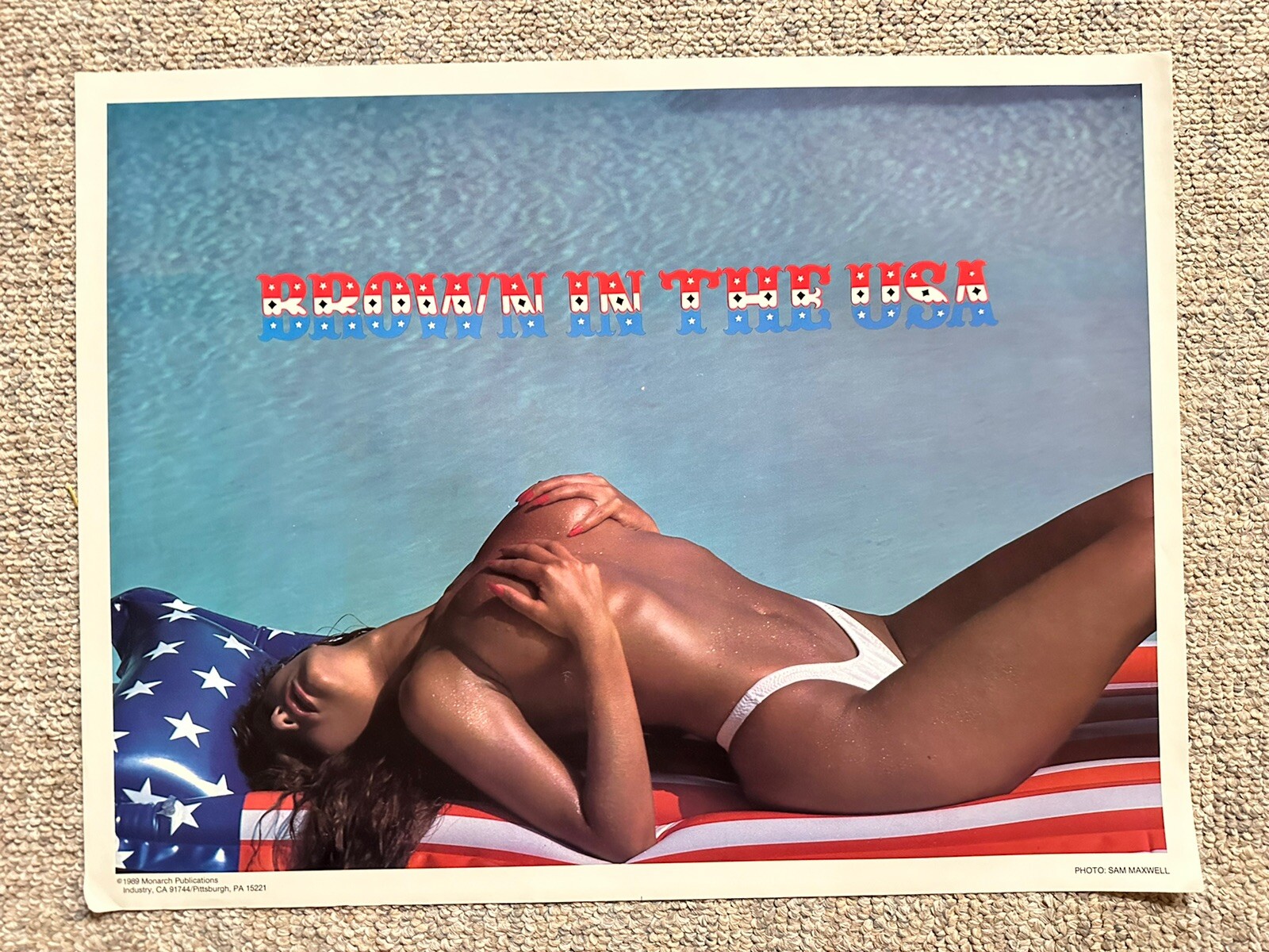 Sexy Girl “Brown In The USA” Bikini Pin-Up 17.5″x23″ Poster 1989 Sam Maxwell NEW