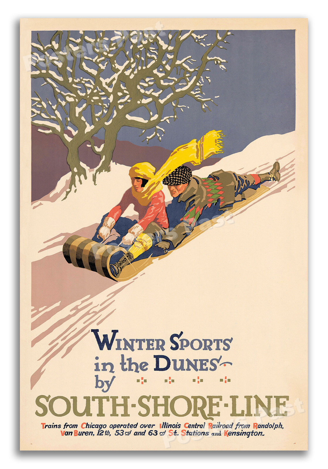 1927 Winter Sports in the Dunes South Shore Line – Vintage Travel Poster – 24×36