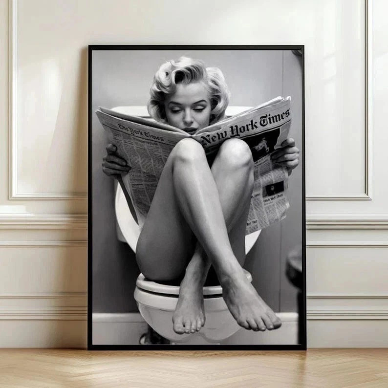 Marilyn Monroe Black White Candid Bathroom Art Poster