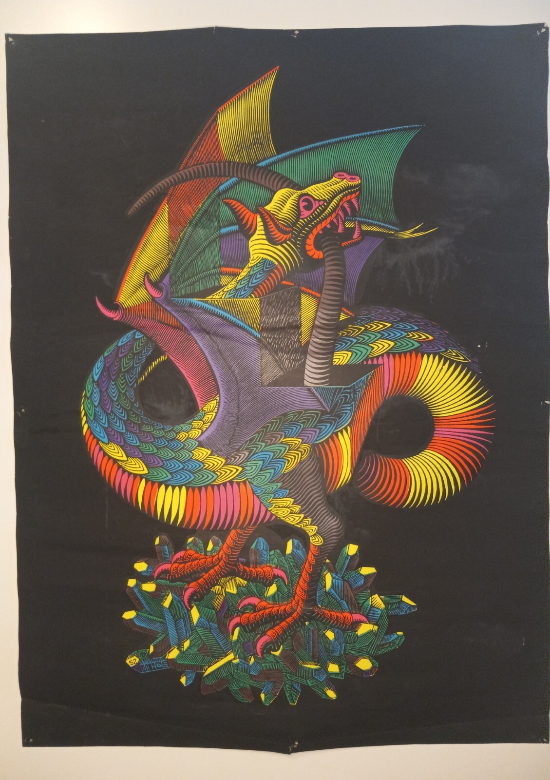 Vintage M.C. Escher DRAGON Blacklight Poster 60s Psychedelic Decor Trippy Art