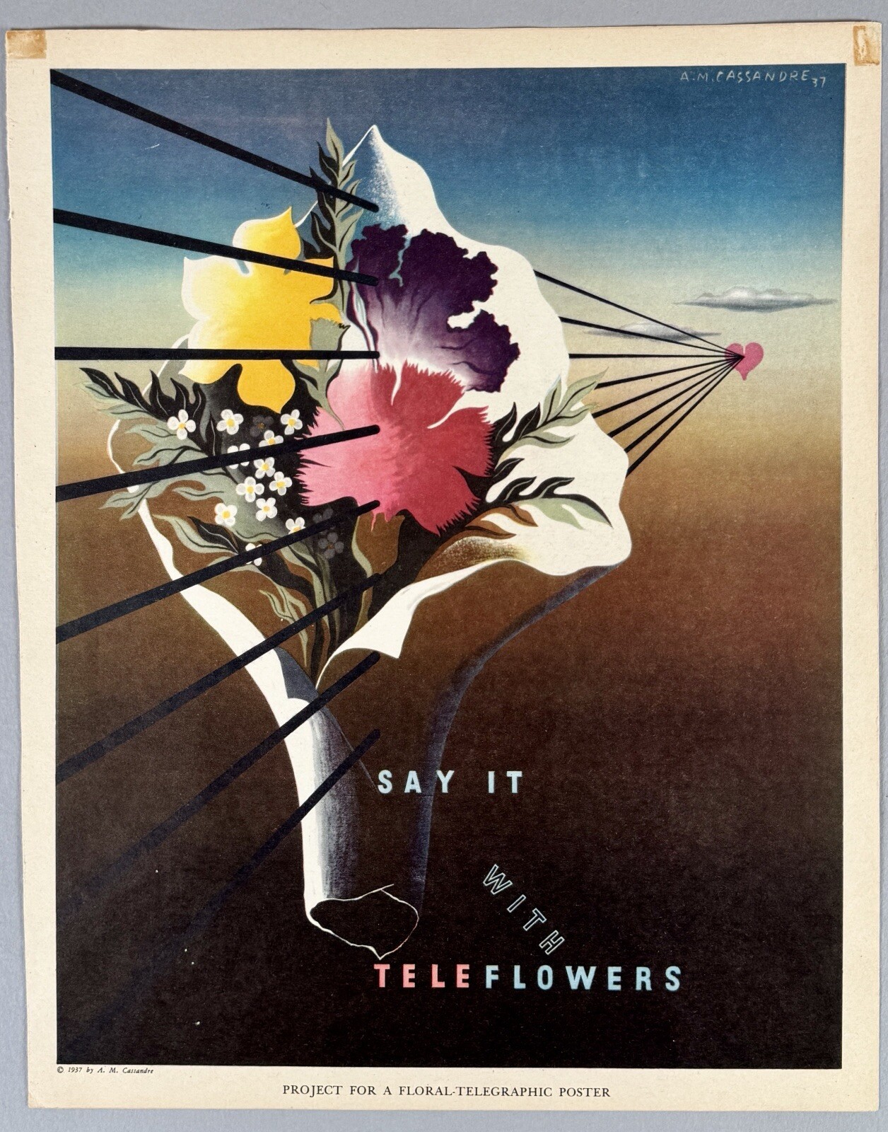 1937 A.M. Cassandre Lithograph Poster Project Telegraph & Lumber Modernist Print