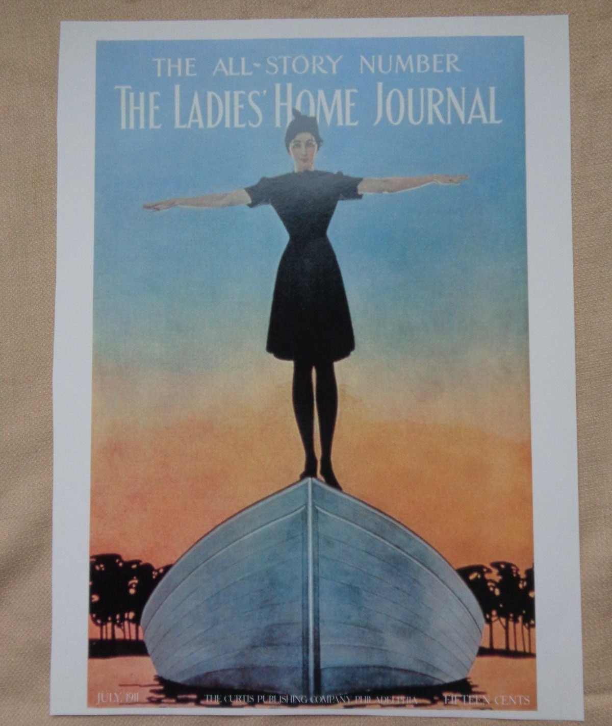 Ladies Home Journal LHJ Poster Magazine Cover 1911 Woman Black Dress Boat Helm
