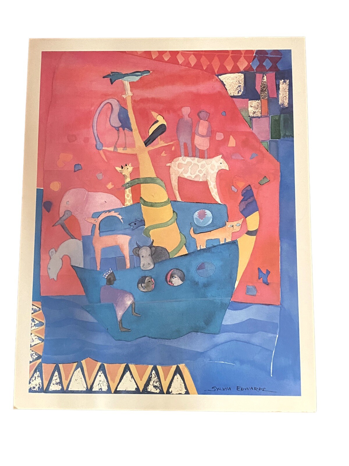 Vintage Sylvia Edwards Noahs Place Offset Lithograph Abstract Art Poster 1993