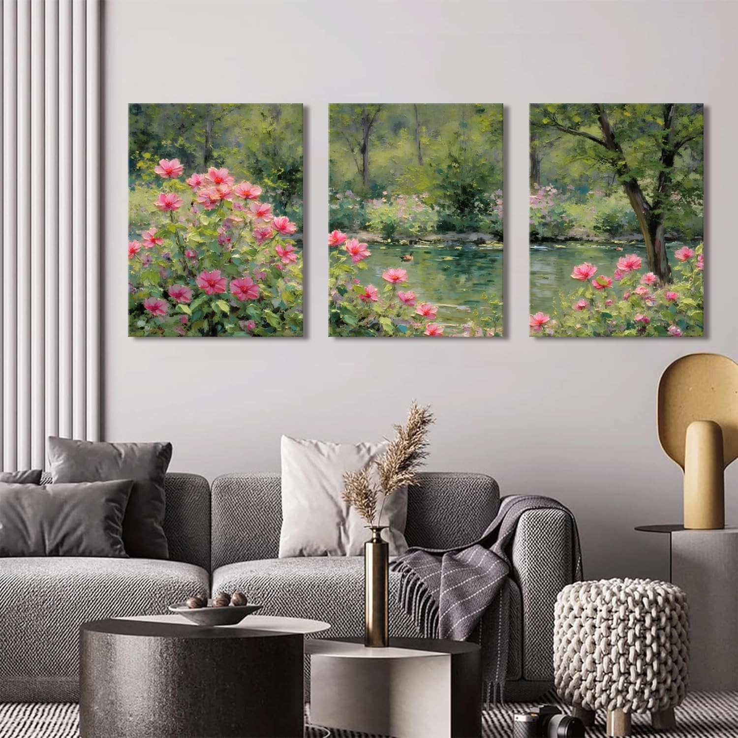 Monet Canvas Wall Art Set of 3 Impressionist Floral Garden Paintings Wall Dec…