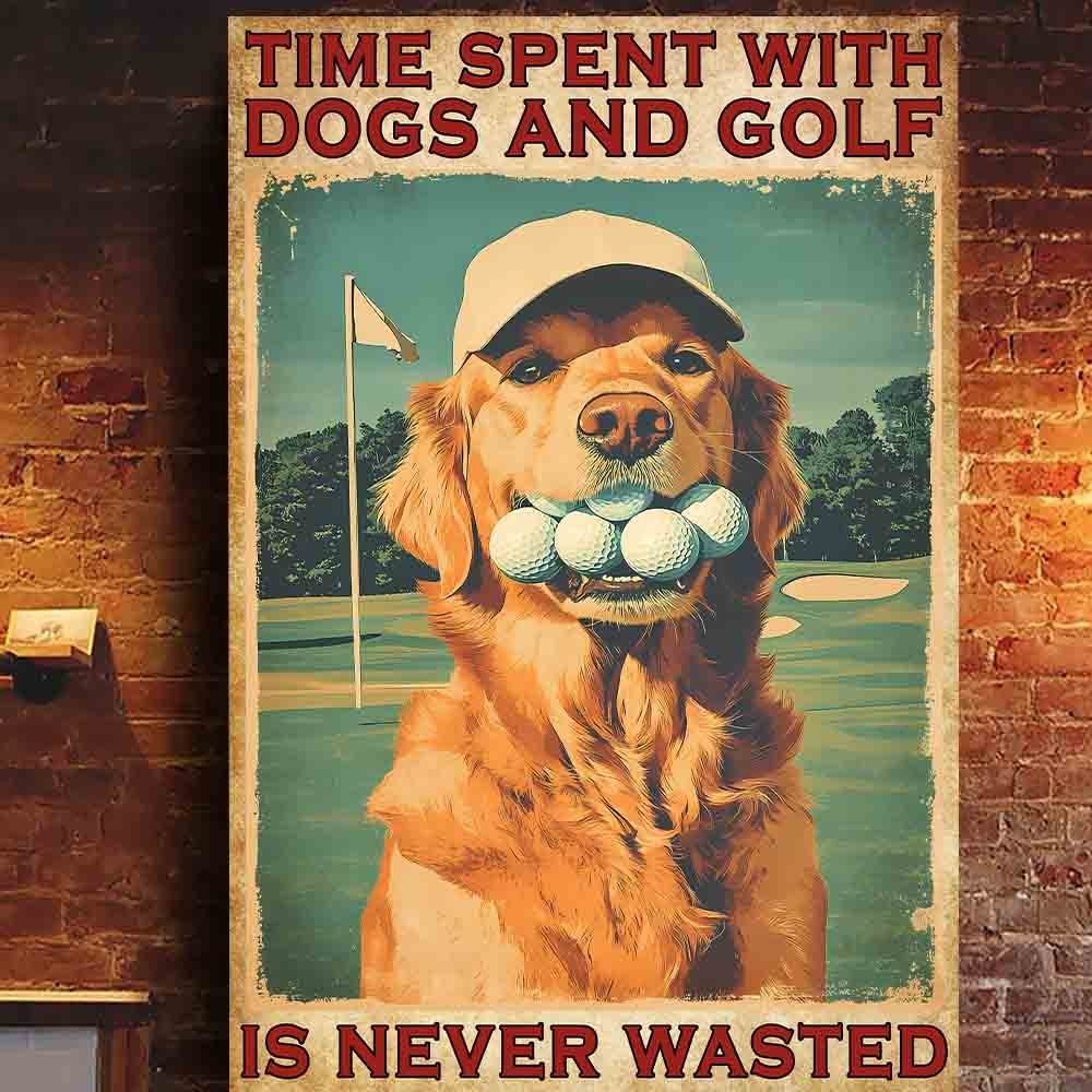 Dog and Golf Poster – Funny Golden Retriever Wall Art, Golf Lover Gift Decor