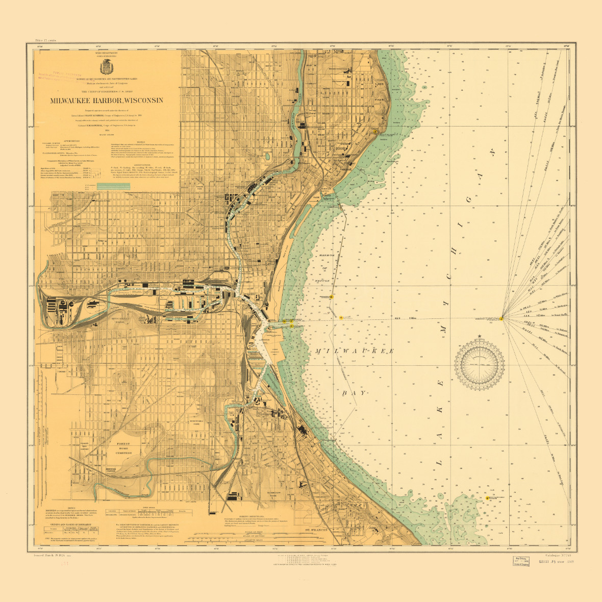 Milwaukee Harbor Lake Michigan Map Great Lakes Art Poster Nautical Wisconsin